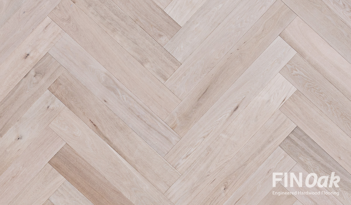 Oak wood floor laid in a herringbone pattern