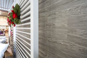 wall clad in vinyl tiles
